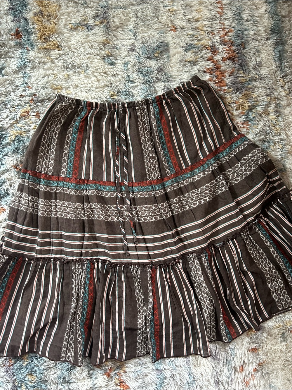 Joe Benbasset Black Tiered Skirt with Teal & Rust Stripes